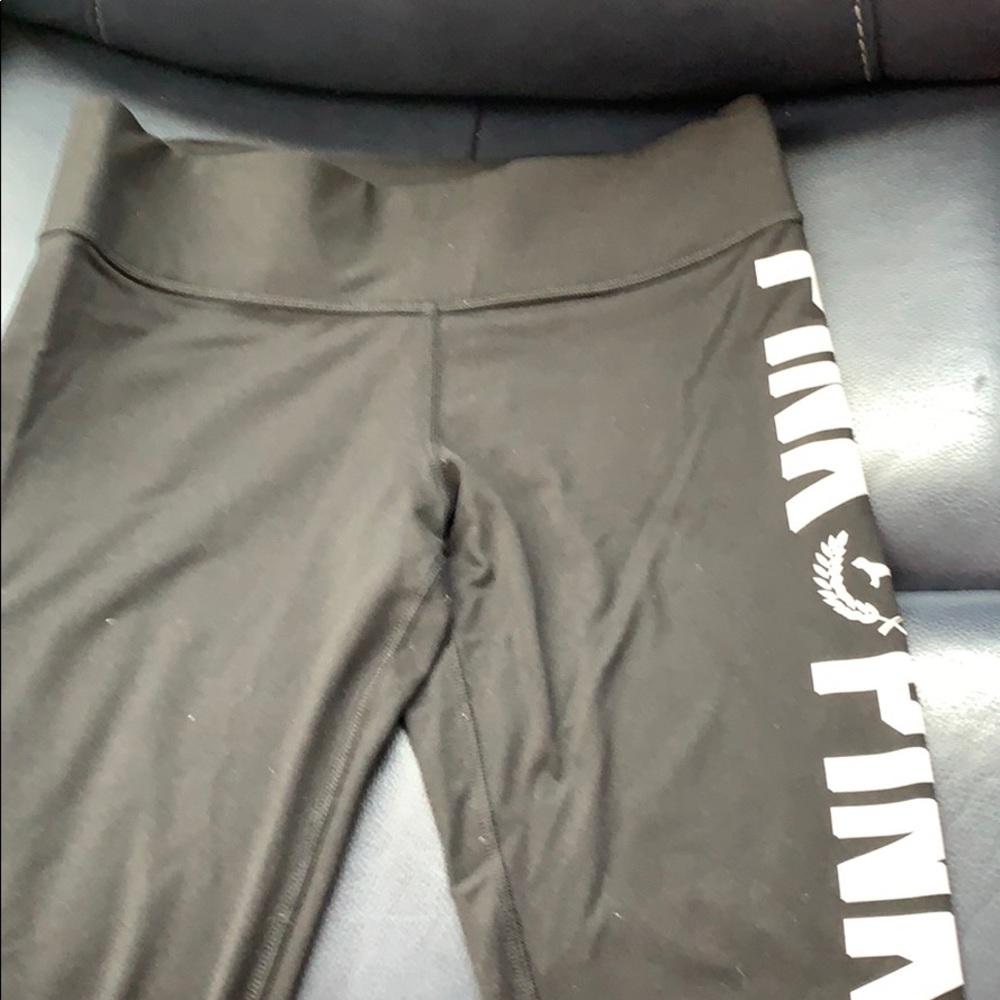 PINK black leggings with white detail lettering